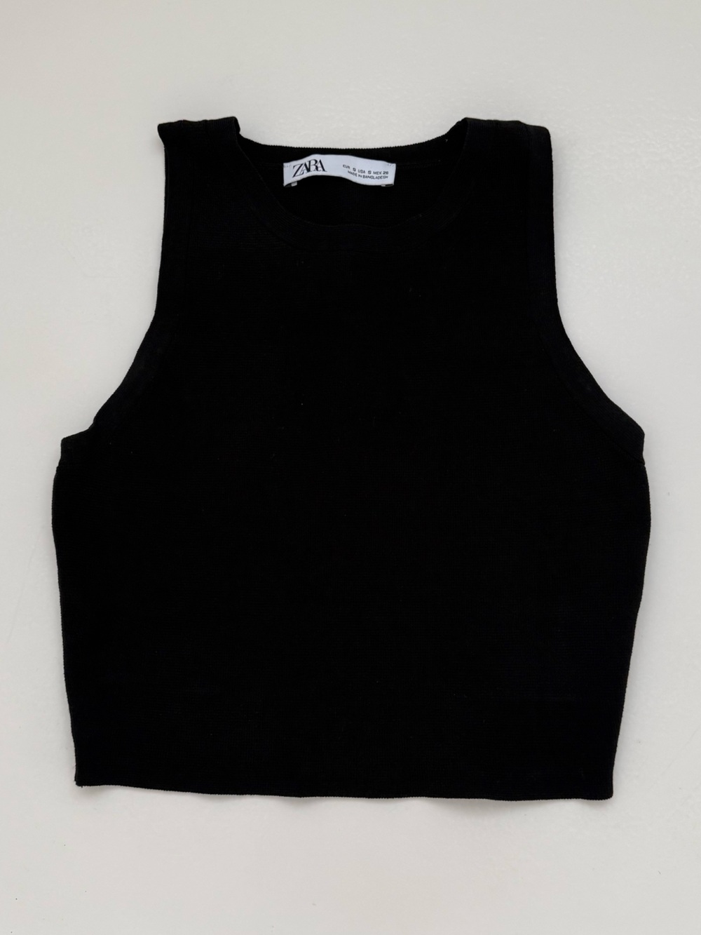 Zara Black Ribbed Crop Tank Top